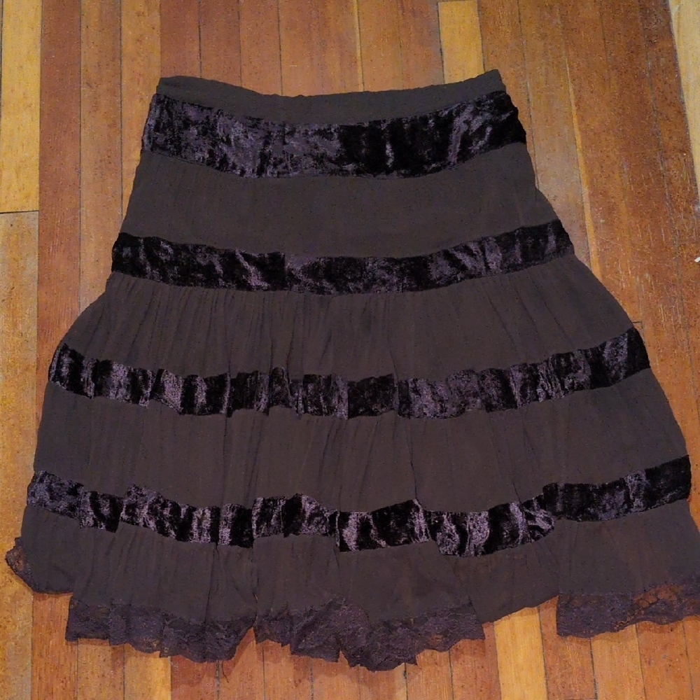 Jessica Brown Tiered Skirt with Velvet Trim